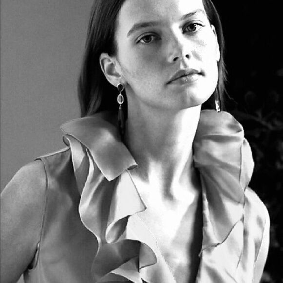 Ralph Lauren Spring ‘12 Collection Powder Blue Ruffle-Trim Silk Charmeuse Blouse - Picture 3 of 12